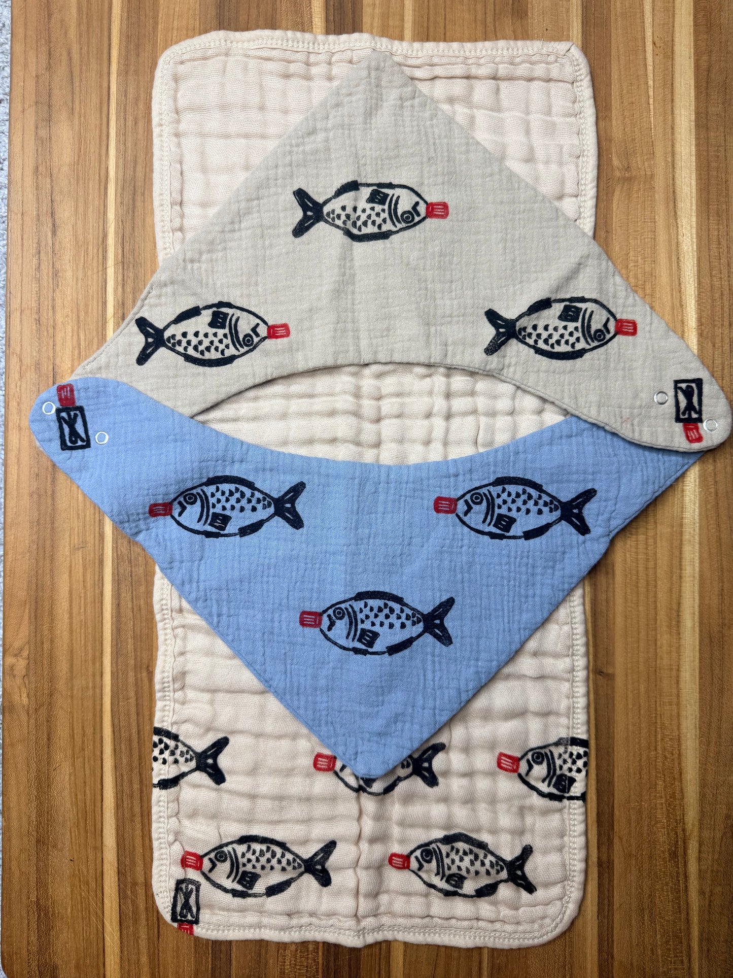 Burp Cloth & Bandana Bib Set - Soy Sauce Fish